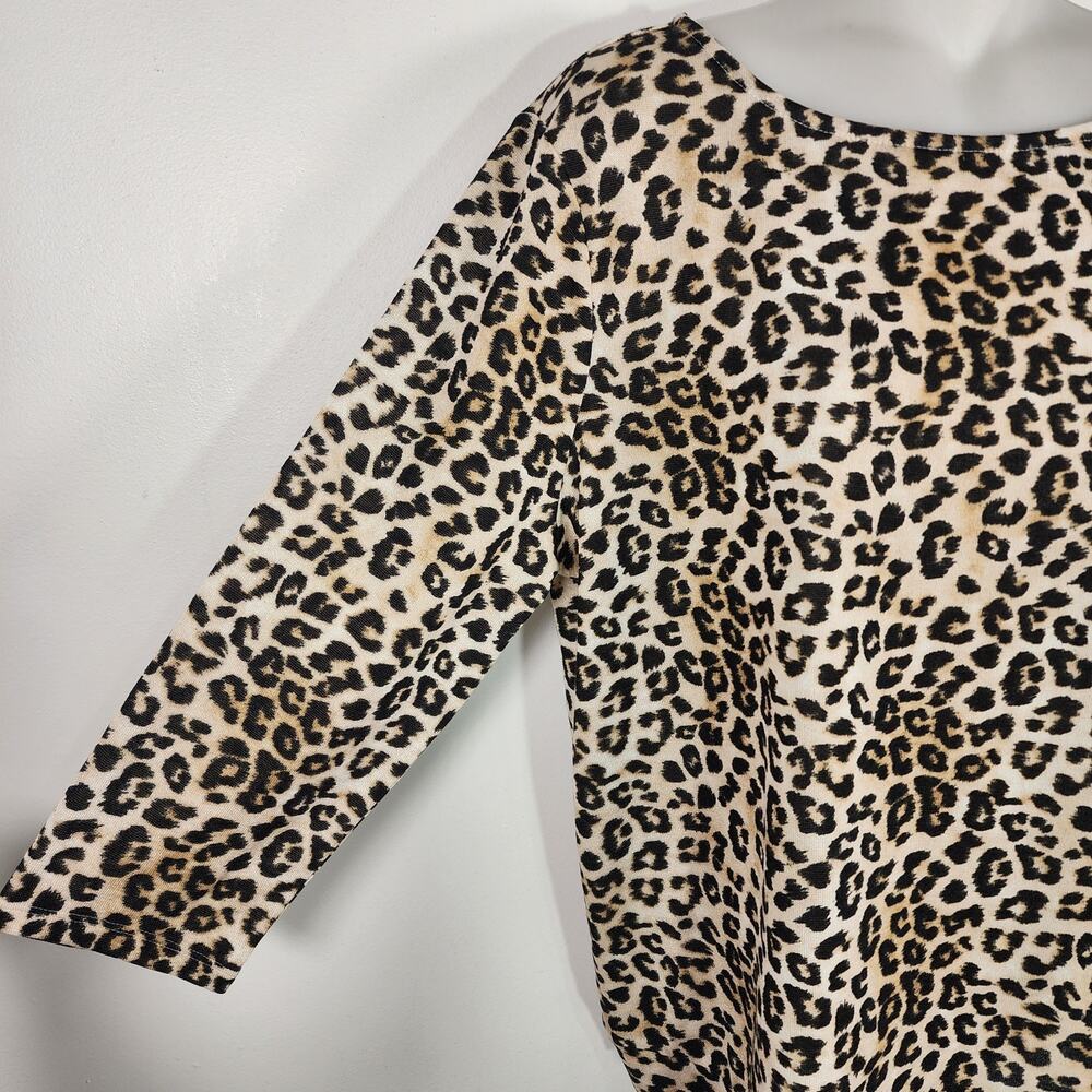Chico's Womens Top Leopard Print Side Tie Round Neck Knit 3/4 Sleeve Large Brown - Picture 4 of 11